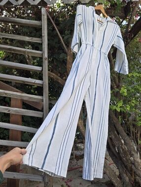 Vintage 70s Gauze Hooded Striped Jumpsuit XS